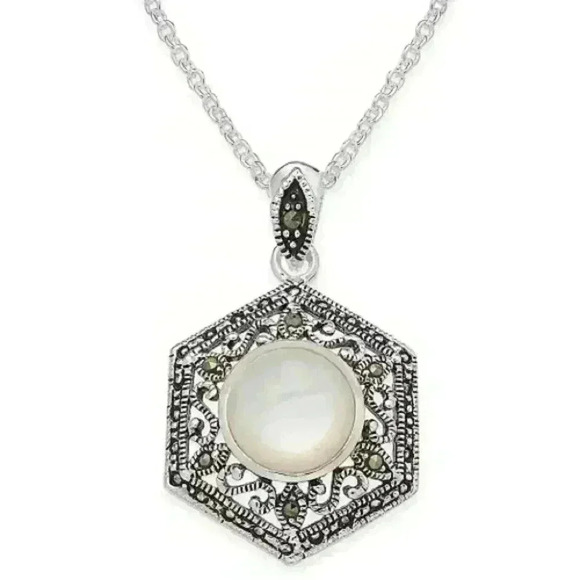 Macy’s new Marcasite Pearl filigree Pend Necklace - Picture 1 of 8